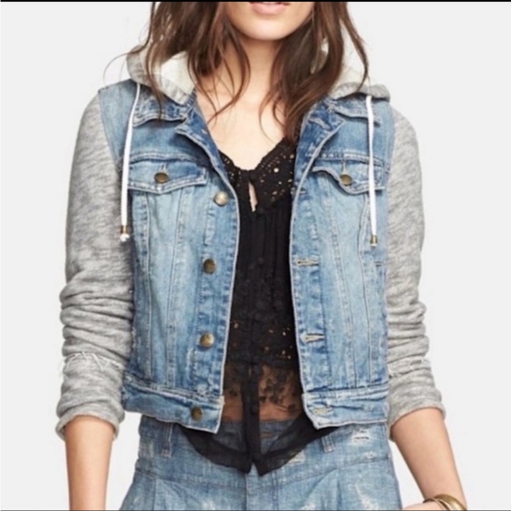 Free People Throwback Denim Knit Jacket
